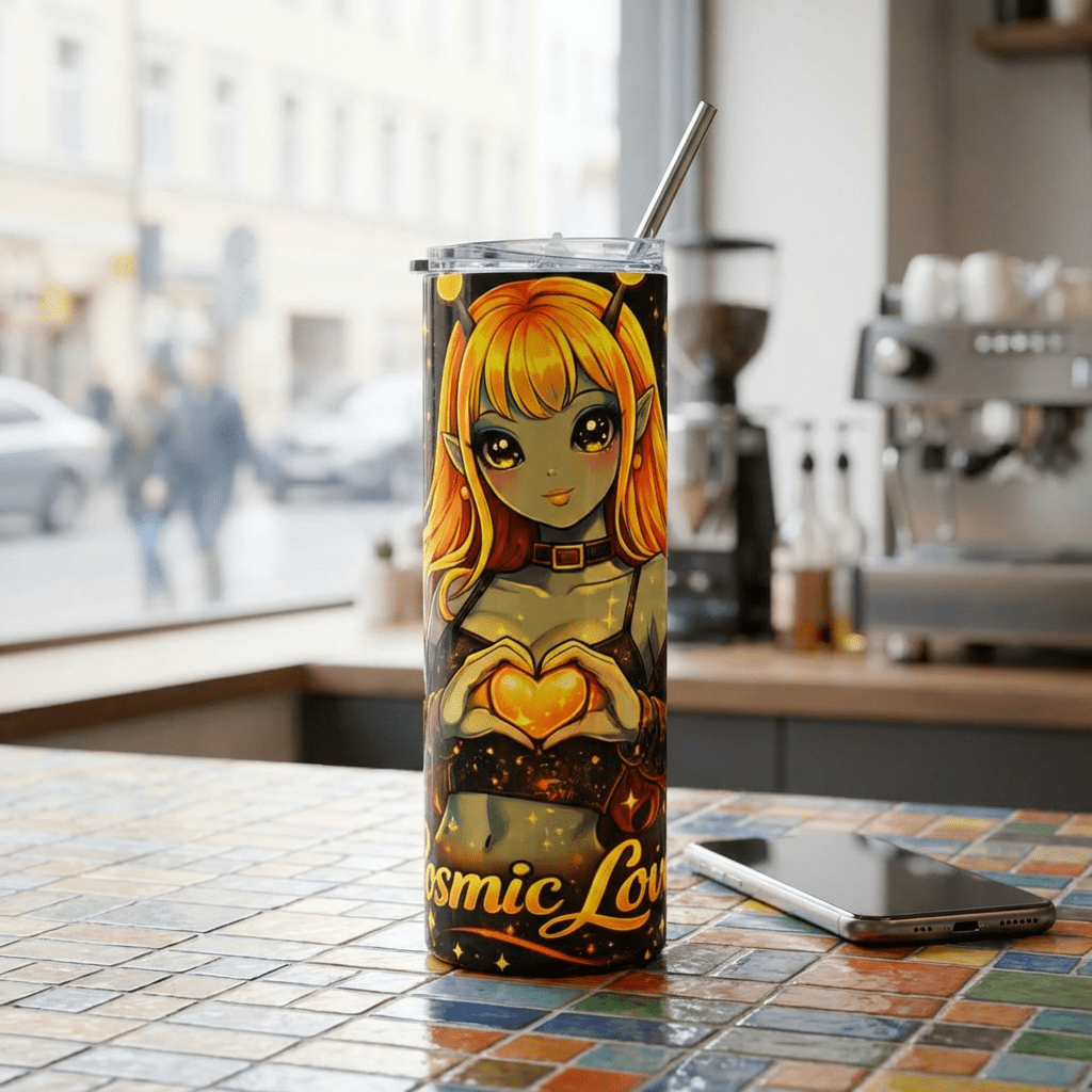 Cosmic Love 20oz Stainless Steel Tumbler — Anime Girl Heart Design Printify