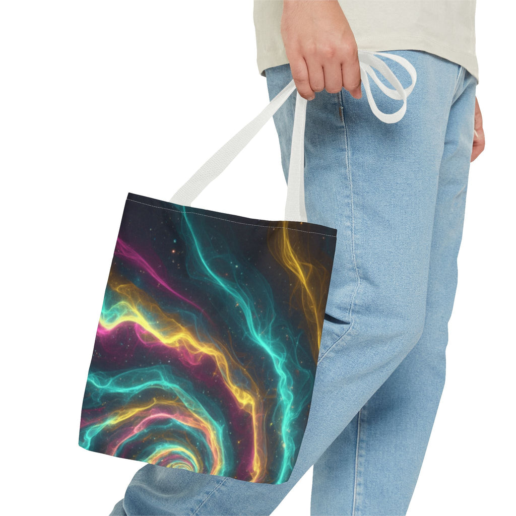 Cosmic Neon Waves Tote Bag Printify