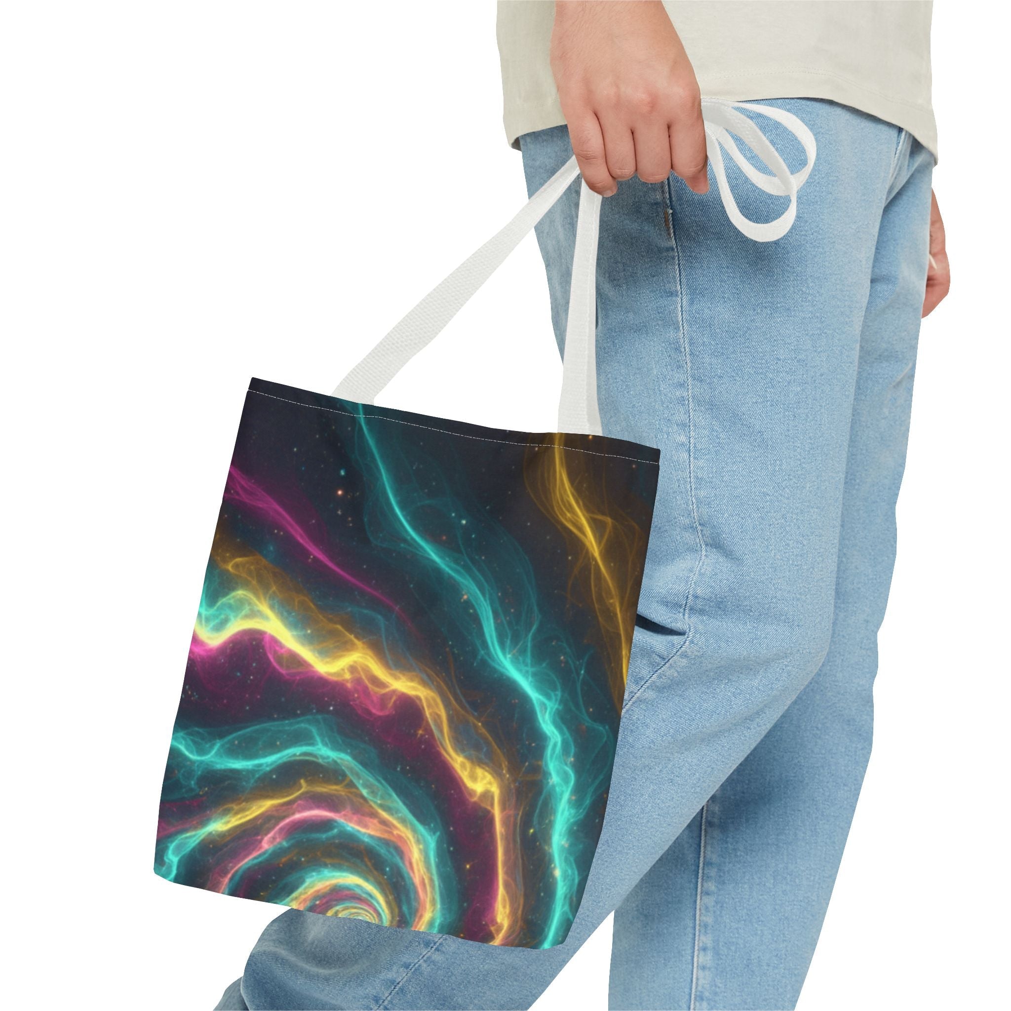 Cosmic Neon Waves Tote Bag Printify