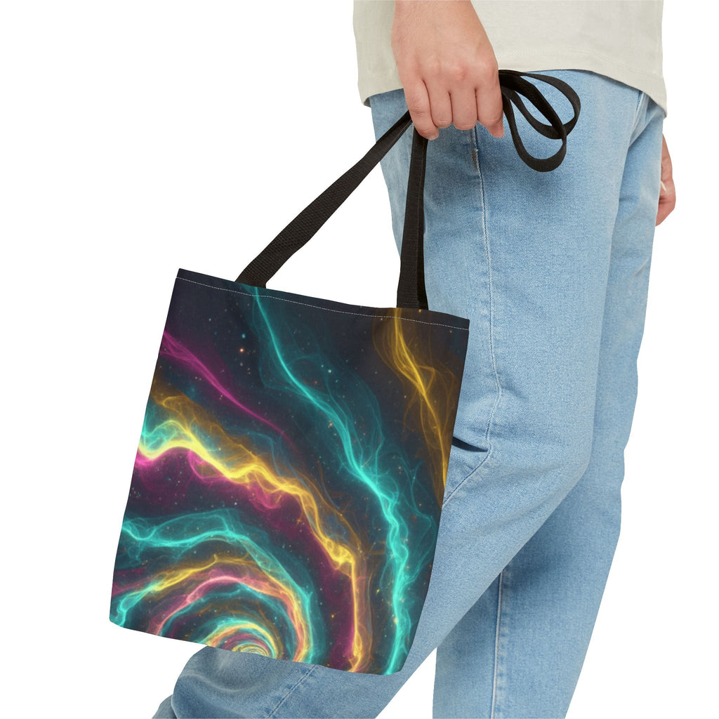 Cosmic Neon Waves Tote Bag Printify