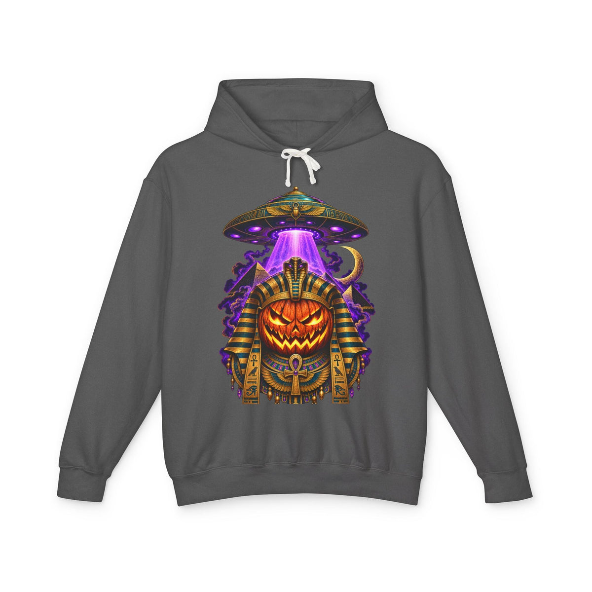 Pumpkin Pharaoh Hoodie — Egyptian Halloween UFO Graphic Hoodie