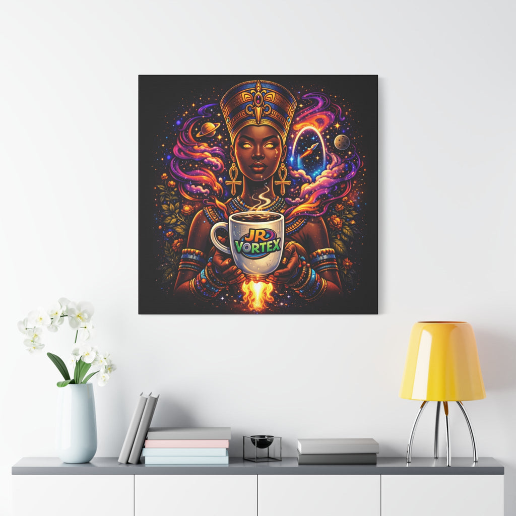 Cosmic Queen Canvas Print — Goddess Holding JR Vortex Coffee Printify