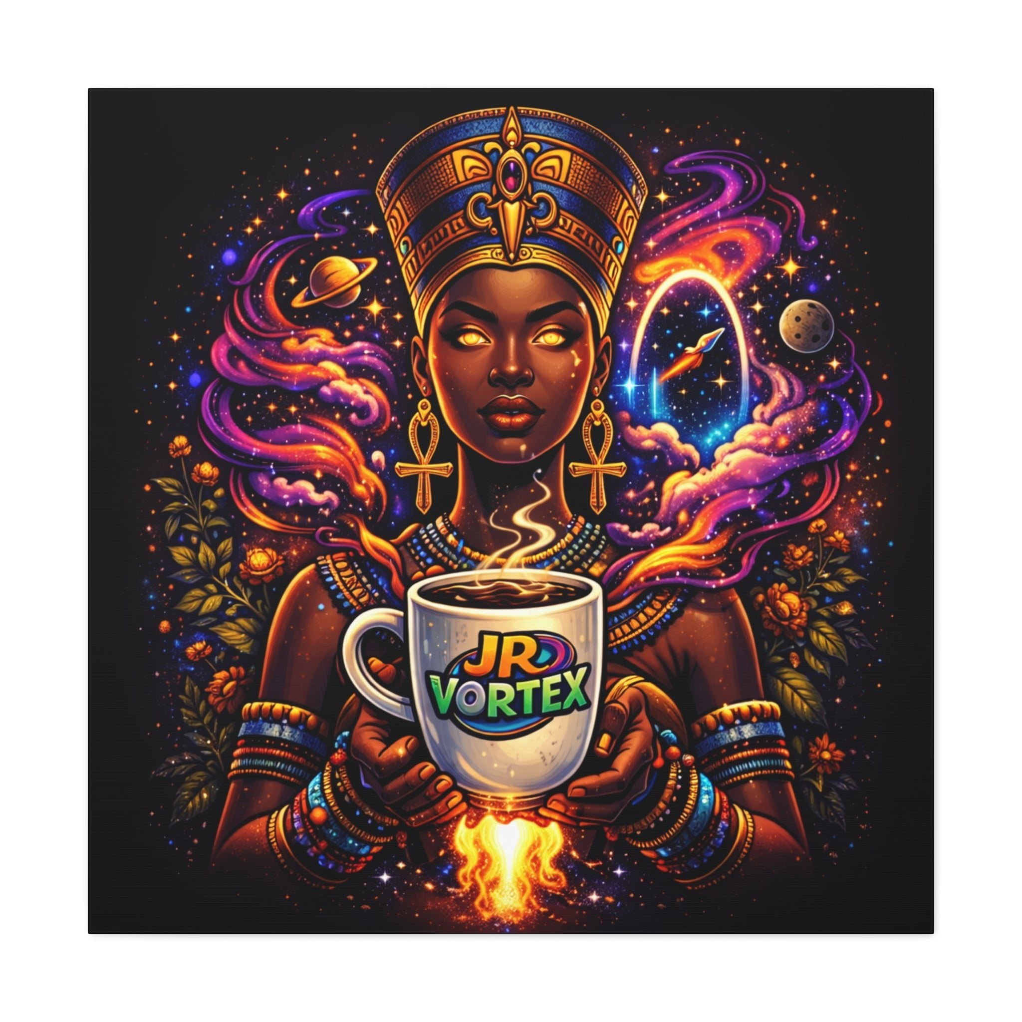 Cosmic Queen Canvas Print — Goddess Holding JR Vortex Coffee Printify