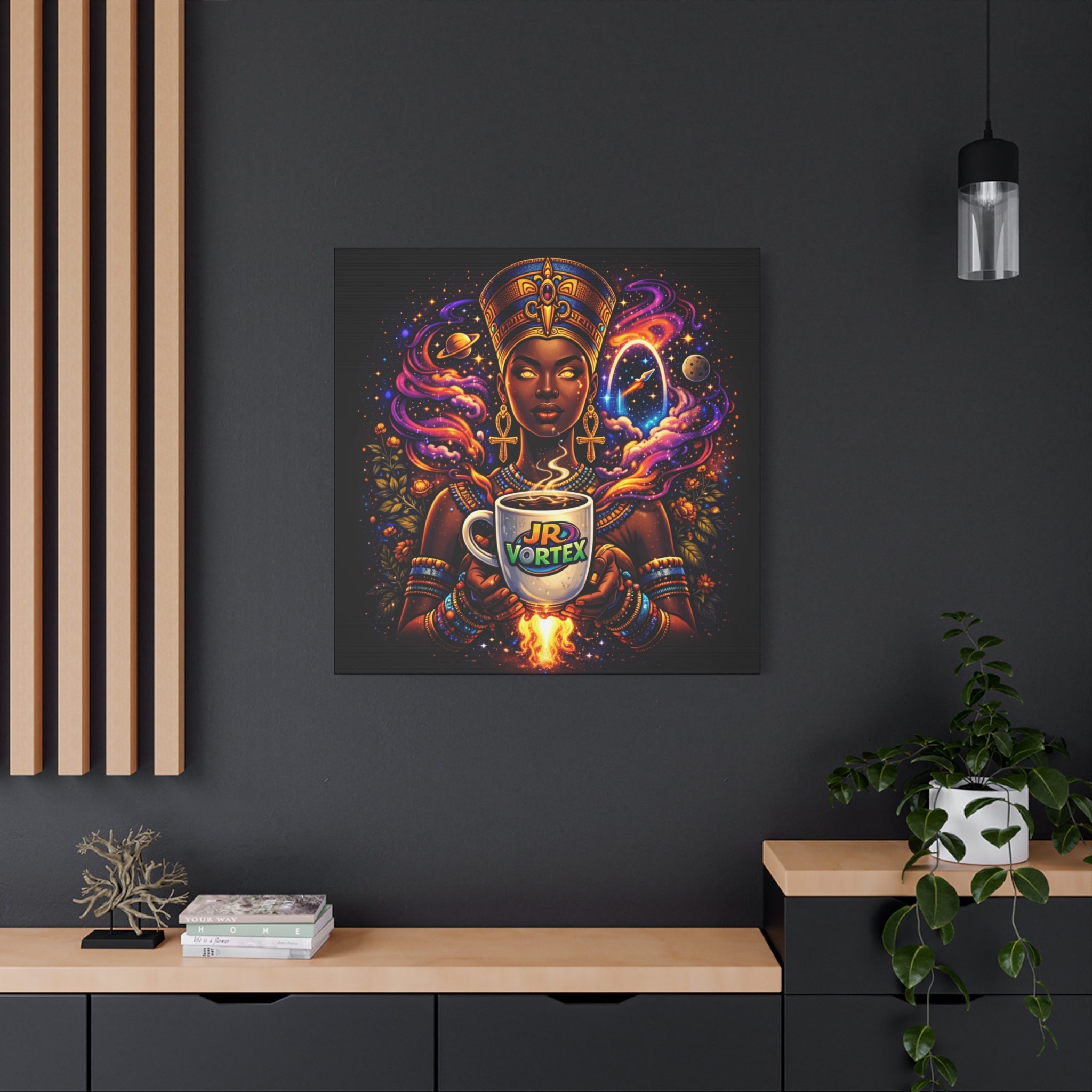 Cosmic Queen Canvas Print — Goddess Holding JR Vortex Coffee Printify
