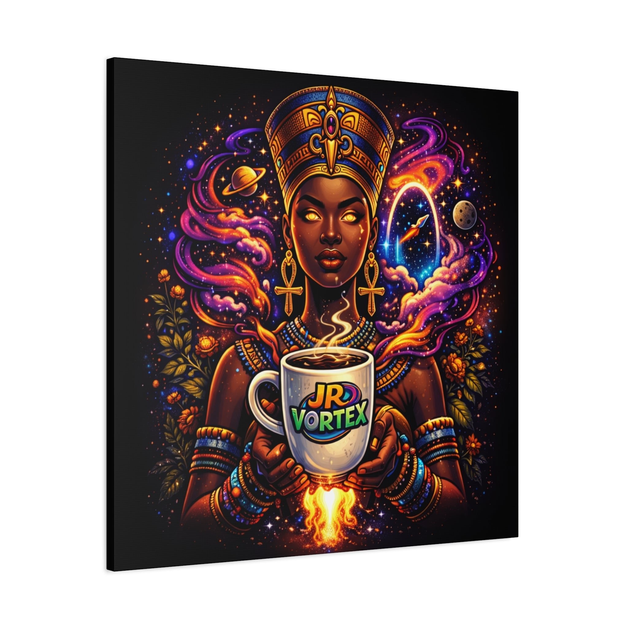 Cosmic Queen Canvas Print — Goddess Holding JR Vortex Coffee Printify