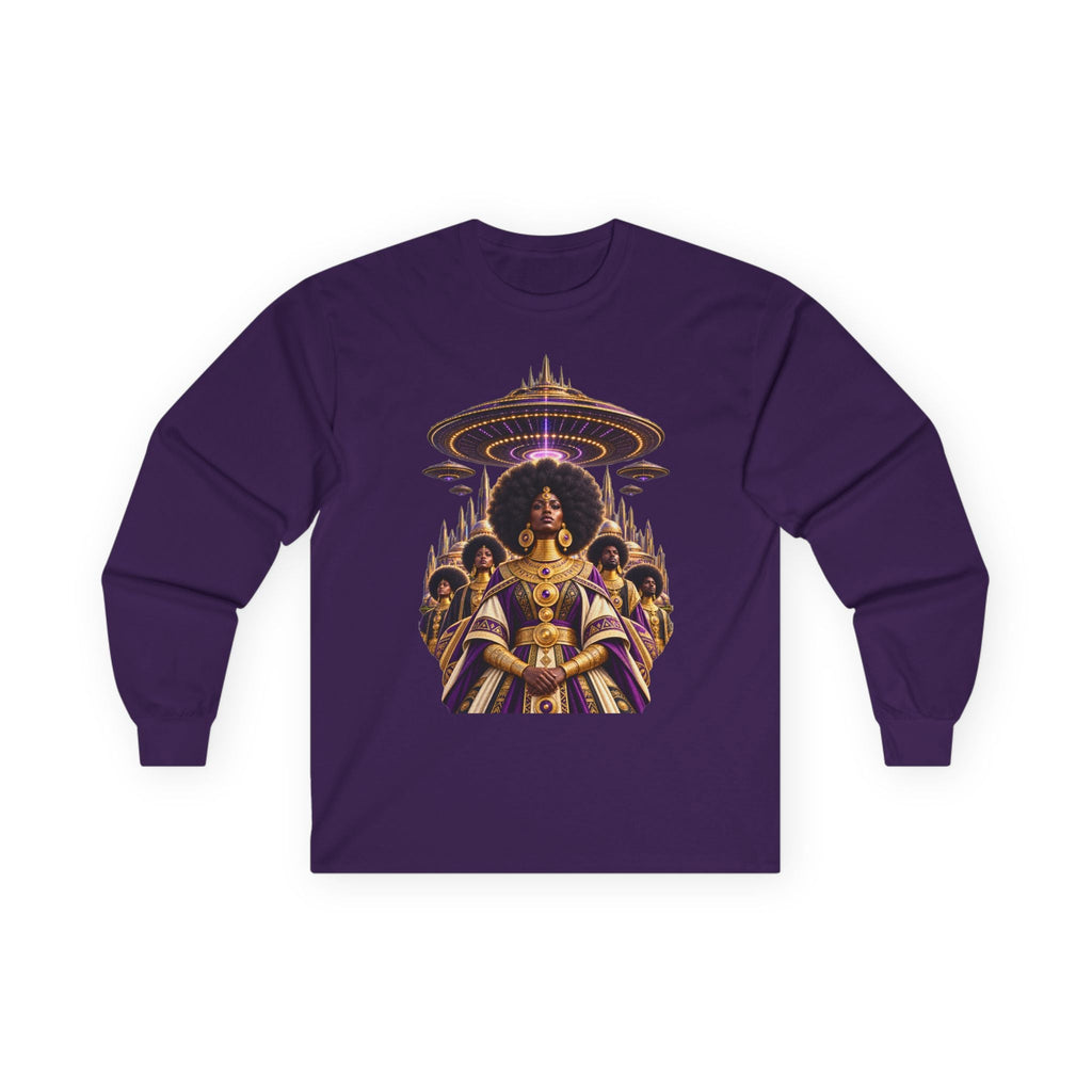 Cosmic Queen Afrofuturist long sleeve graphic tee by JR Vortex, alternate view