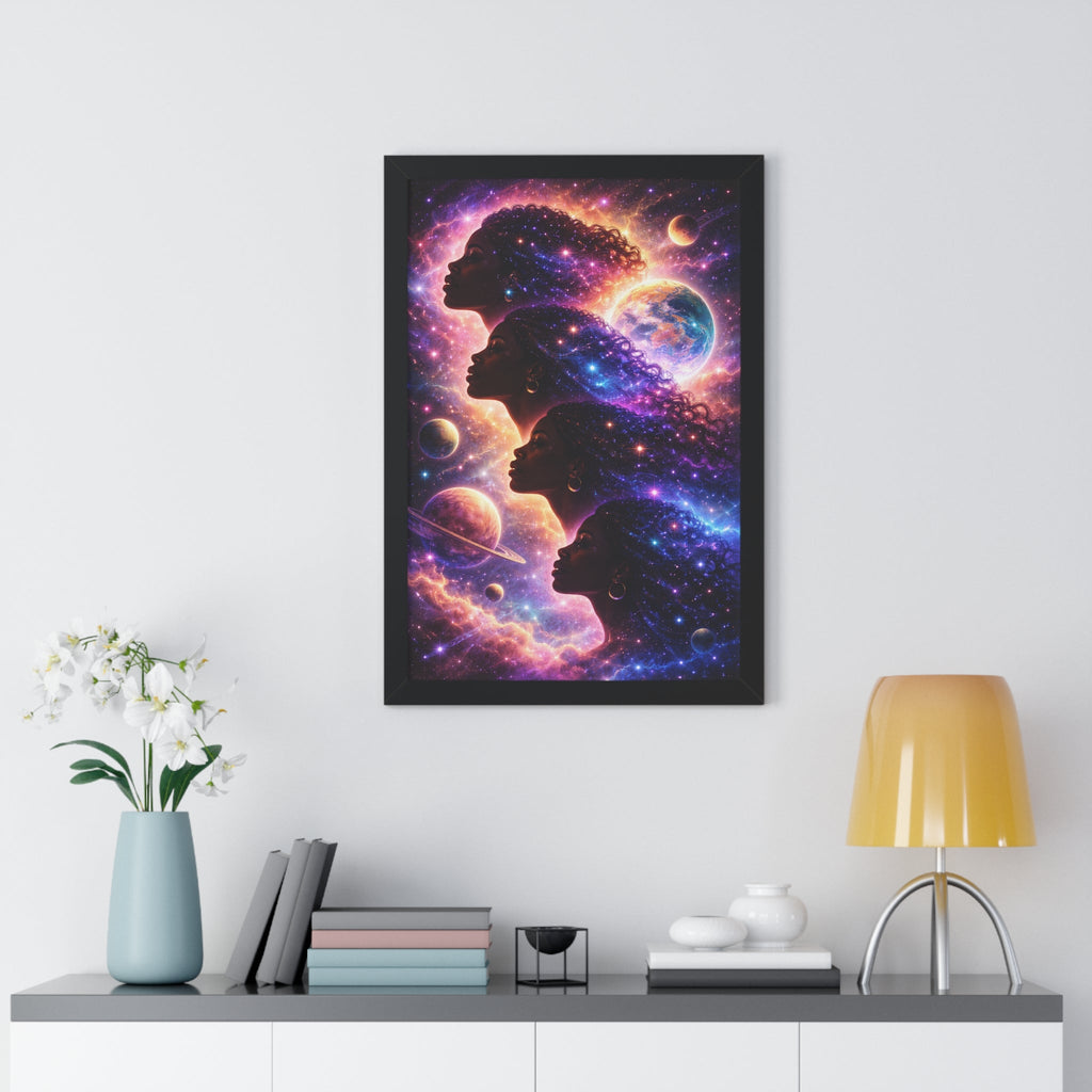 Cosmic Queens Framed Poster — Afrocentric Galaxy Art Print Printify