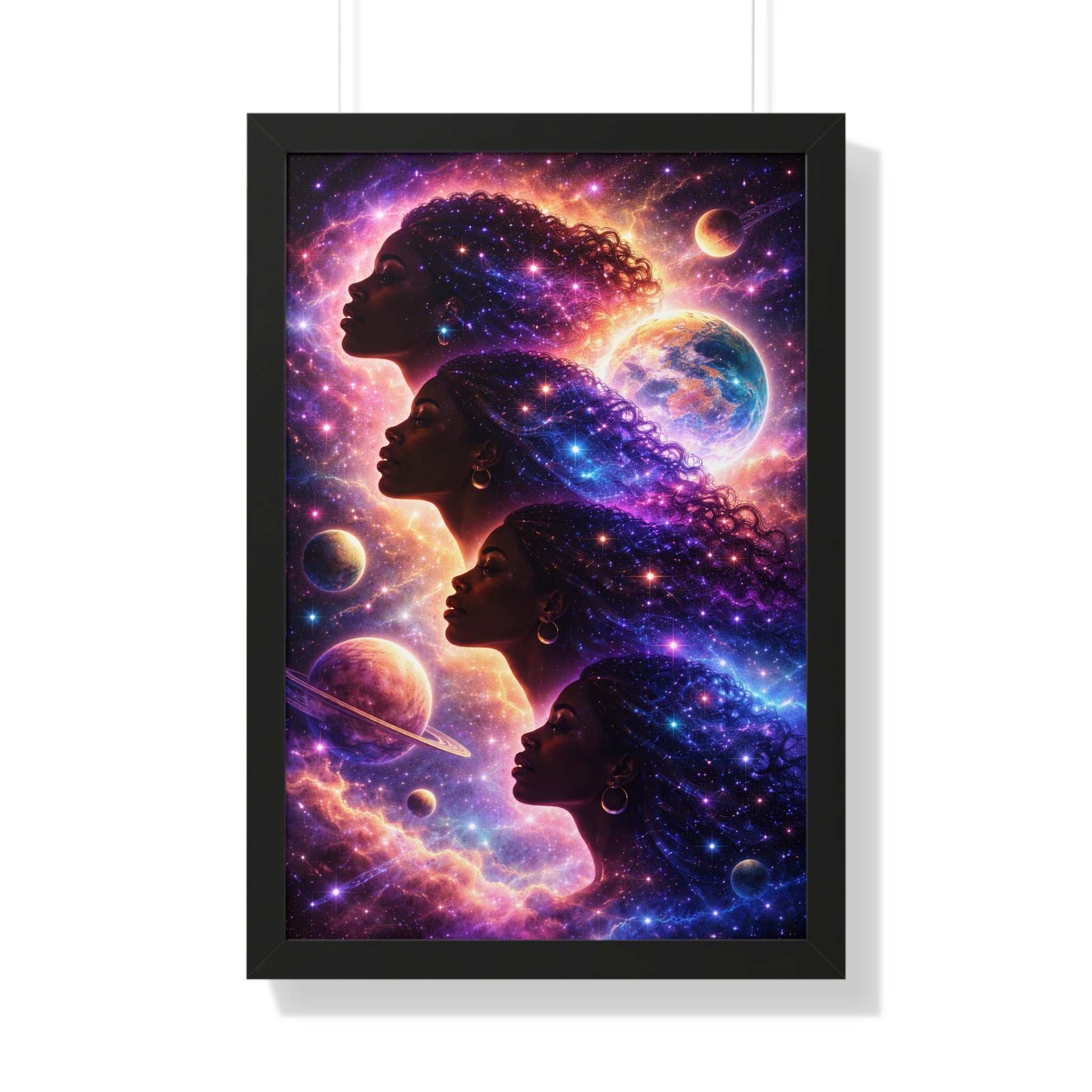 Cosmic Queens Framed Poster — Afrocentric Galaxy Art Print Printify