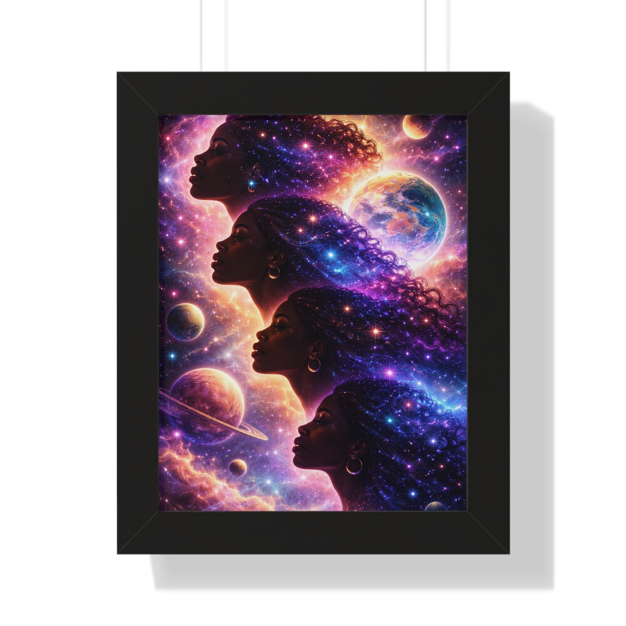 Cosmic Queens Framed Poster — Afrocentric Galaxy Art Print Printify