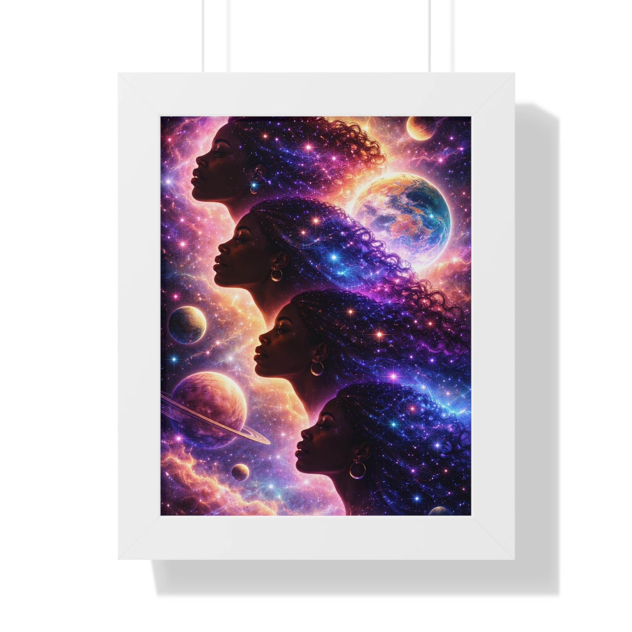 Cosmic Queens Framed Poster — Afrocentric Galaxy Art Print Printify