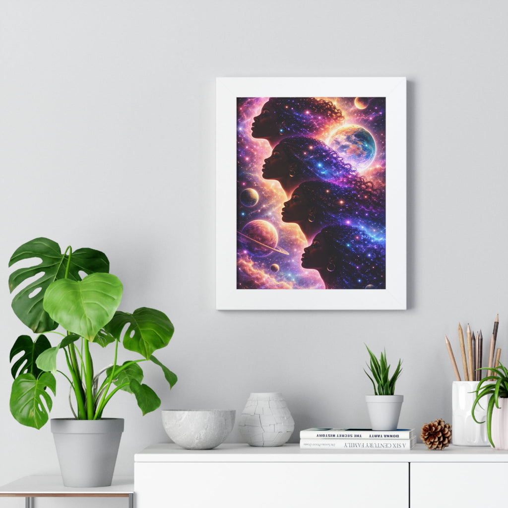 Cosmic Queens Framed Poster — Afrocentric Galaxy Art Print Printify