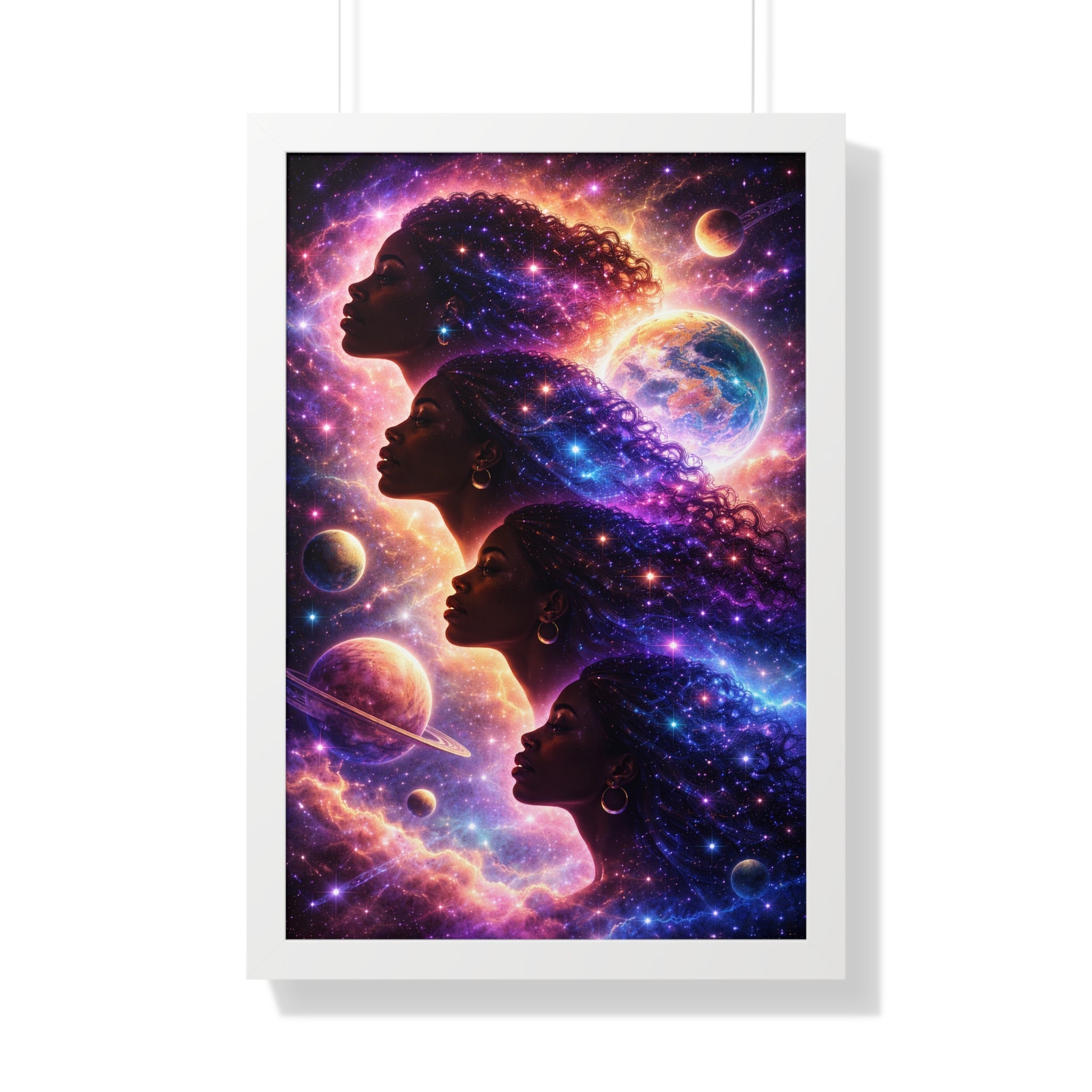 Cosmic Queens Framed Poster — Afrocentric Galaxy Art Print Printify