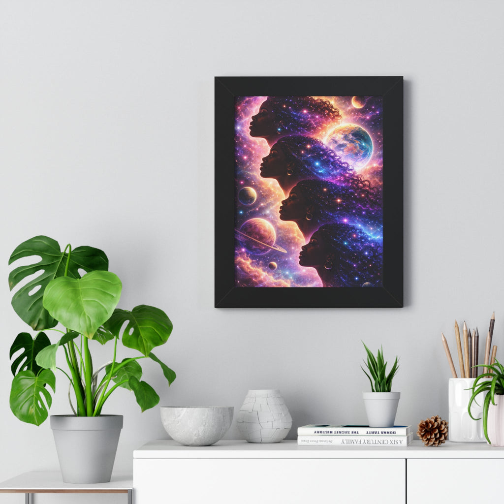 Cosmic Queens Framed Poster — Afrocentric Galaxy Art Print Printify