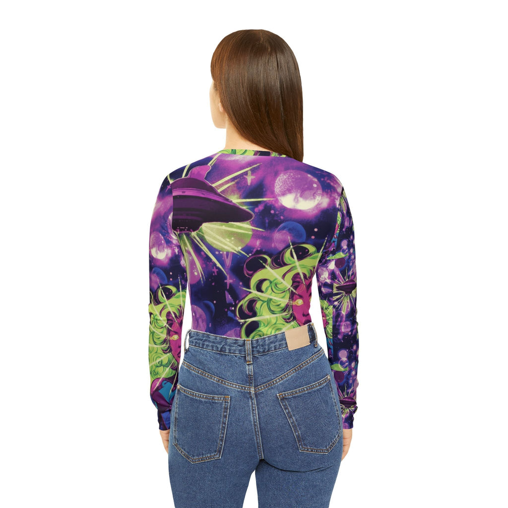 Cosmic Siren V-Neck Long Sleeve — Neon Space Goddess All-Over Print Shirt Printify