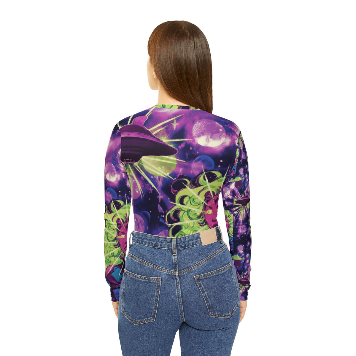 Cosmic Siren V-Neck Long Sleeve — Neon Space Goddess All-Over Print Shirt Printify