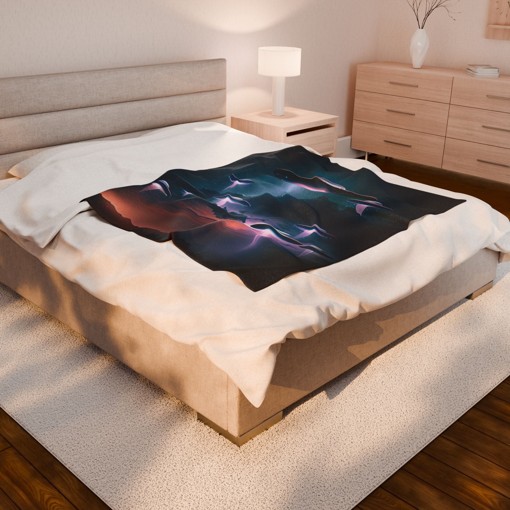 Cosmic UFO Velveteen Plush Blanket - Soft, Warm, and Out of This World! Printify