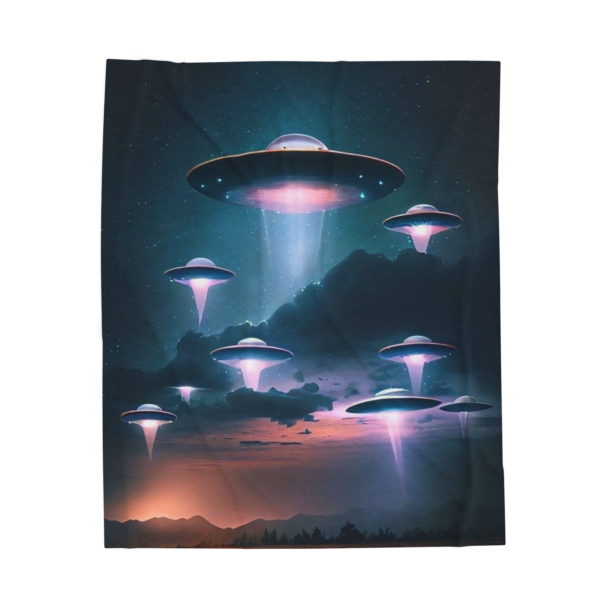 Cosmic UFO Velveteen Plush Blanket - Soft, Warm, and Out of This World! Printify
