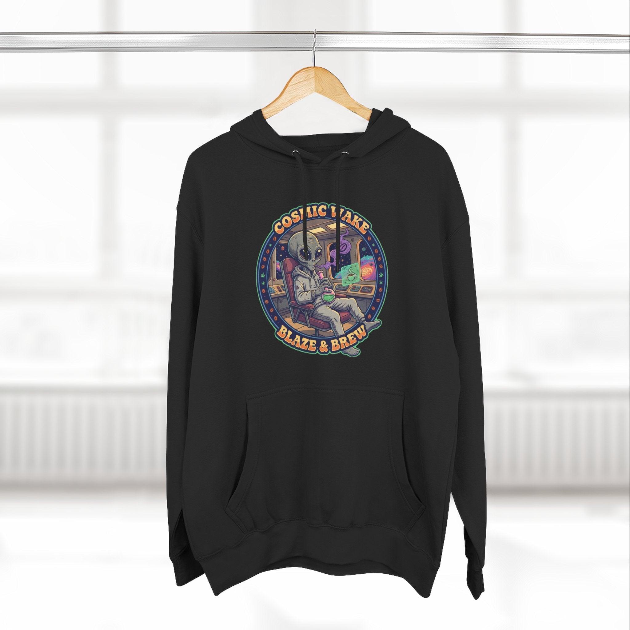 Cosmic Vape 'Blaze & Brew' Graphic Hoodie – Retro Space Vaporwave Pullover⚠️