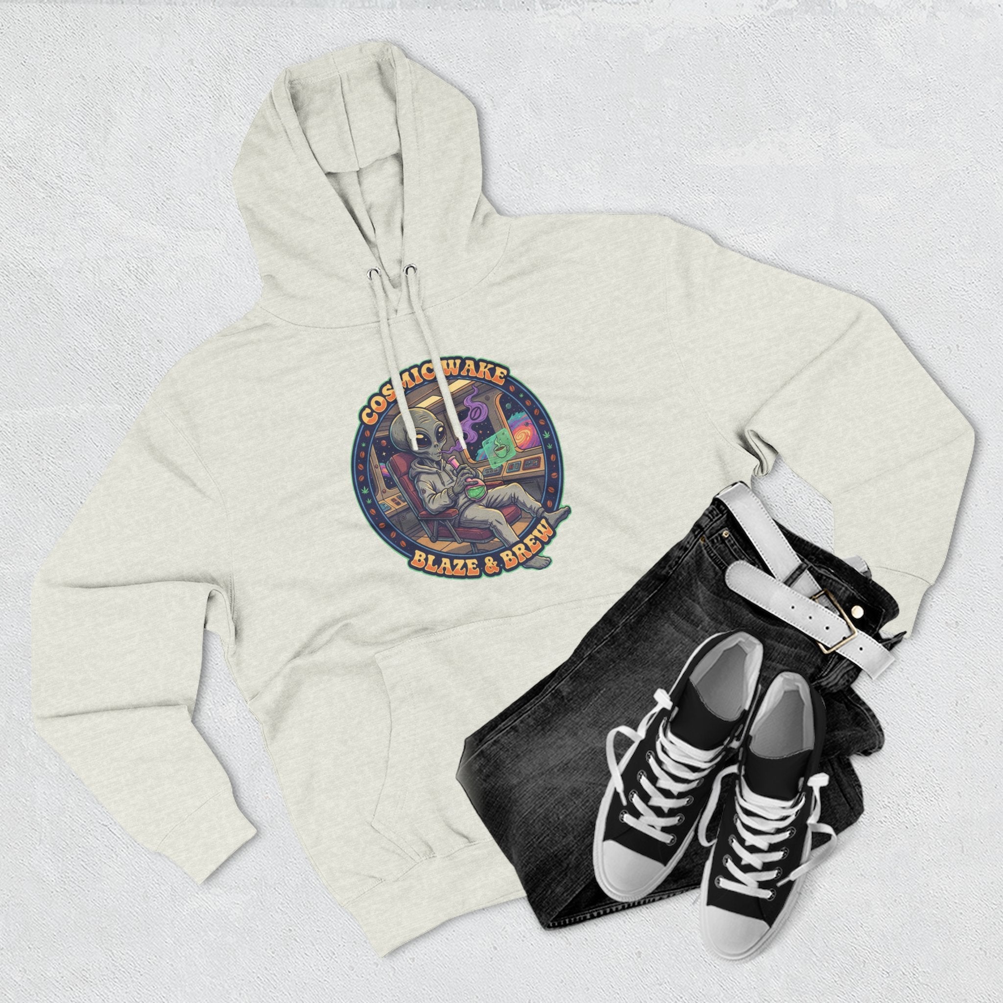Cosmic Vape 'Blaze & Brew' Graphic Hoodie – Retro Space Vaporwave Pullover⚠️