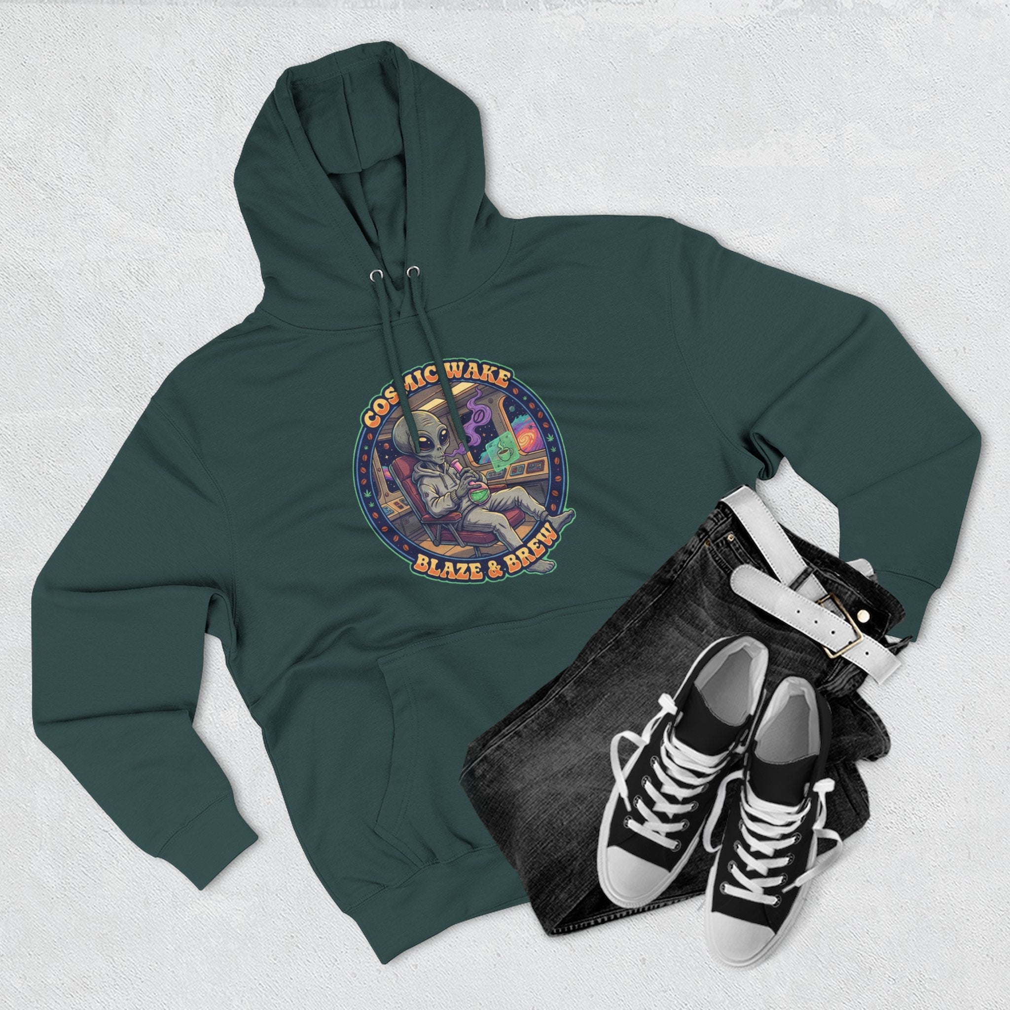 Cosmic Vape 'Blaze & Brew' Graphic Hoodie – Retro Space Vaporwave Pullover⚠️