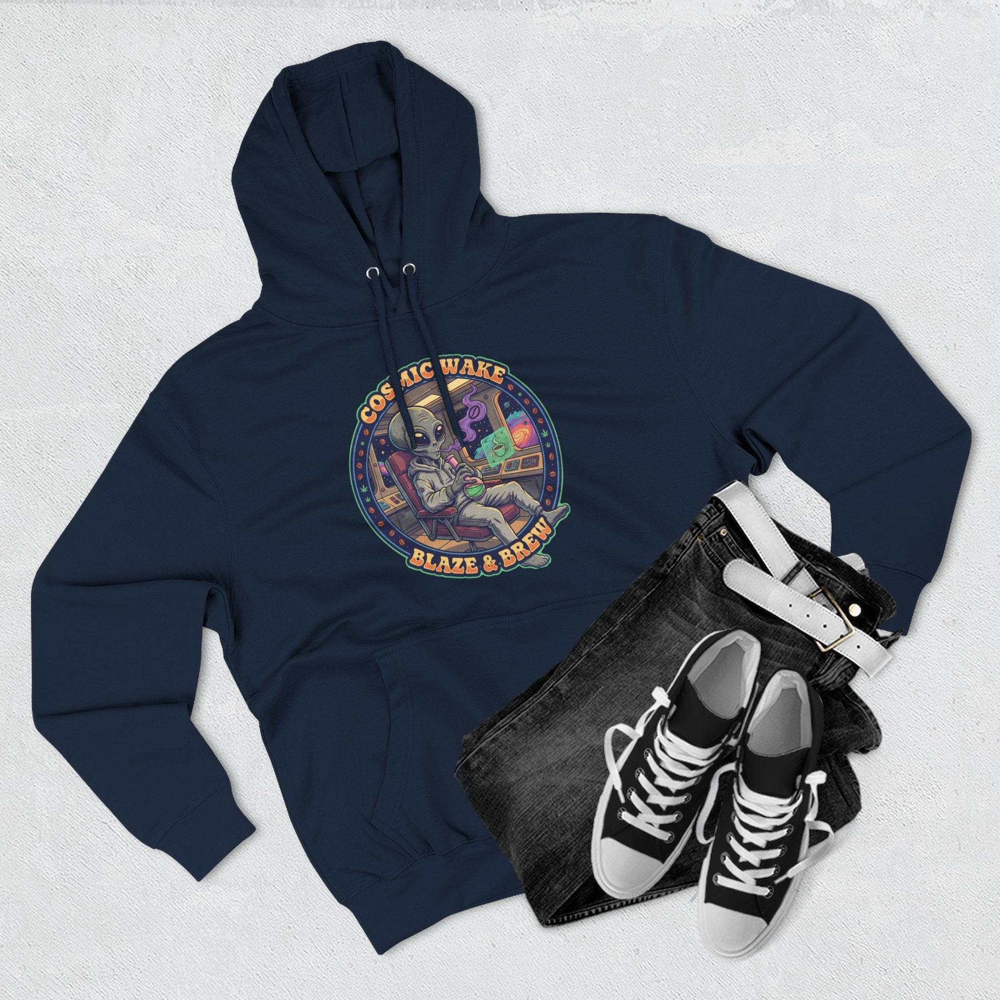 Cosmic Vape 'Blaze & Brew' Graphic Hoodie – Retro Space Vaporwave Pullover⚠️