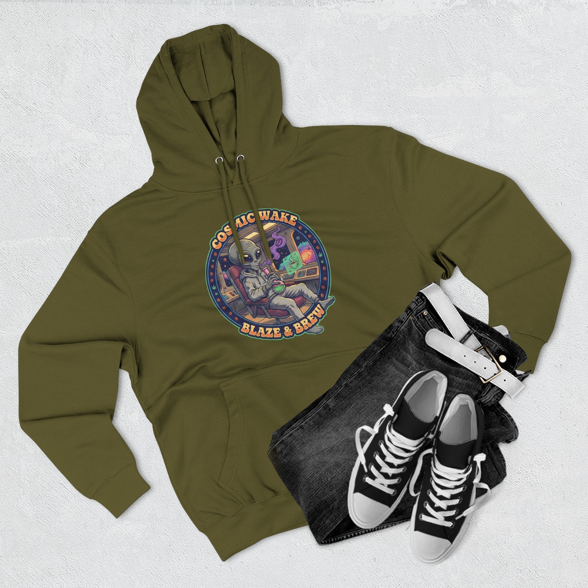 Cosmic Vape 'Blaze & Brew' Graphic Hoodie – Retro Space Vaporwave Pullover⚠️