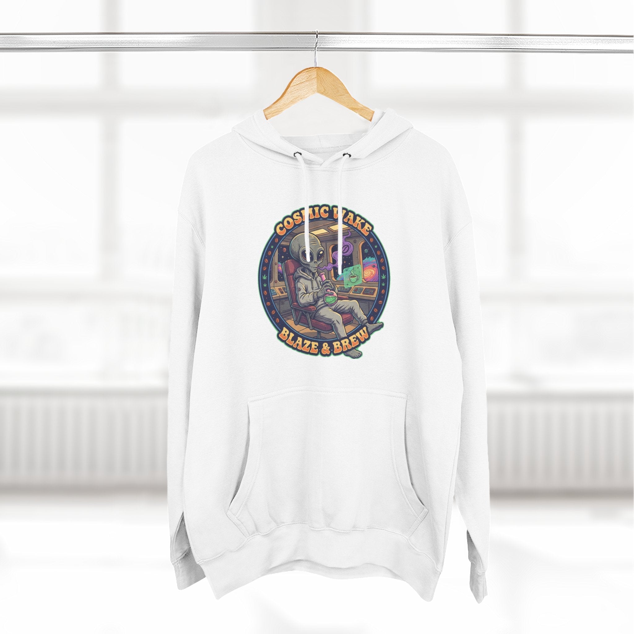 Cosmic Vape 'Blaze & Brew' Graphic Hoodie – Retro Space Vaporwave Pullover⚠️