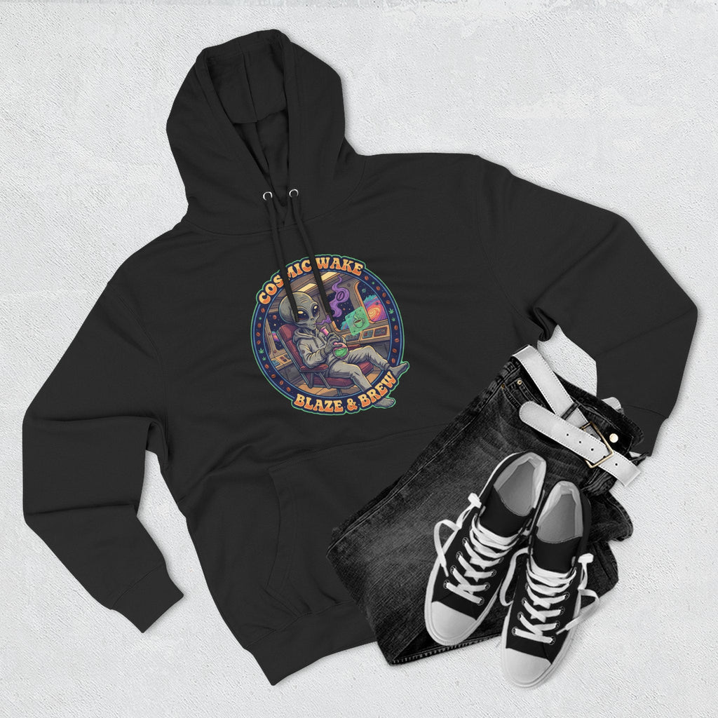 Cosmic Vape 'Blaze & Brew' Graphic Hoodie – Retro Space Vaporwave Pullover⚠️