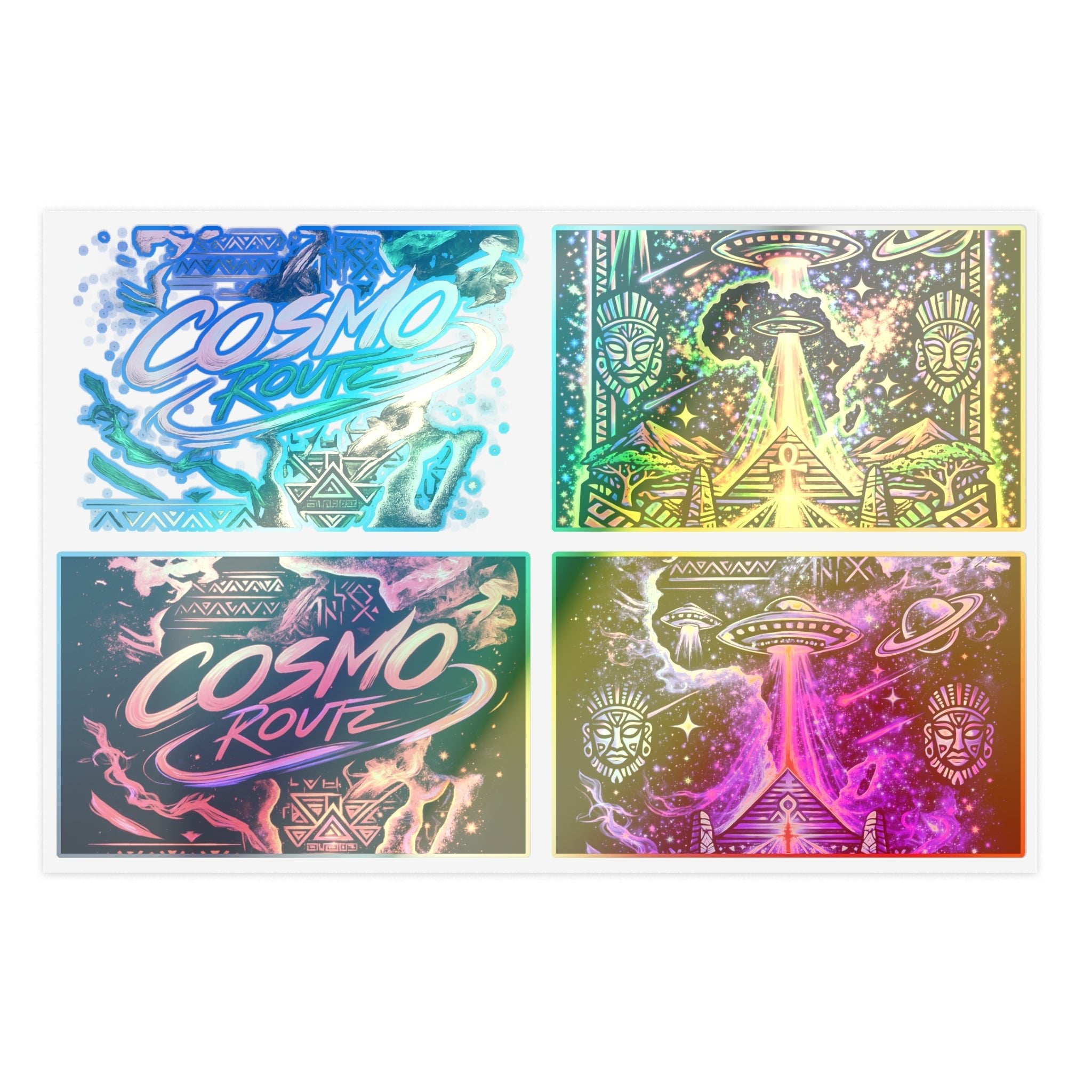 Cosmic Vibes Sticker Sheet — Psychedelic UFO & Retro Cosmo Designs Printify