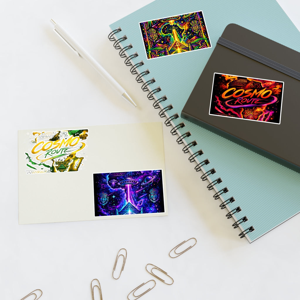 Cosmic Vibes Sticker Sheet — Psychedelic UFO & Retro Cosmo Designs Printify
