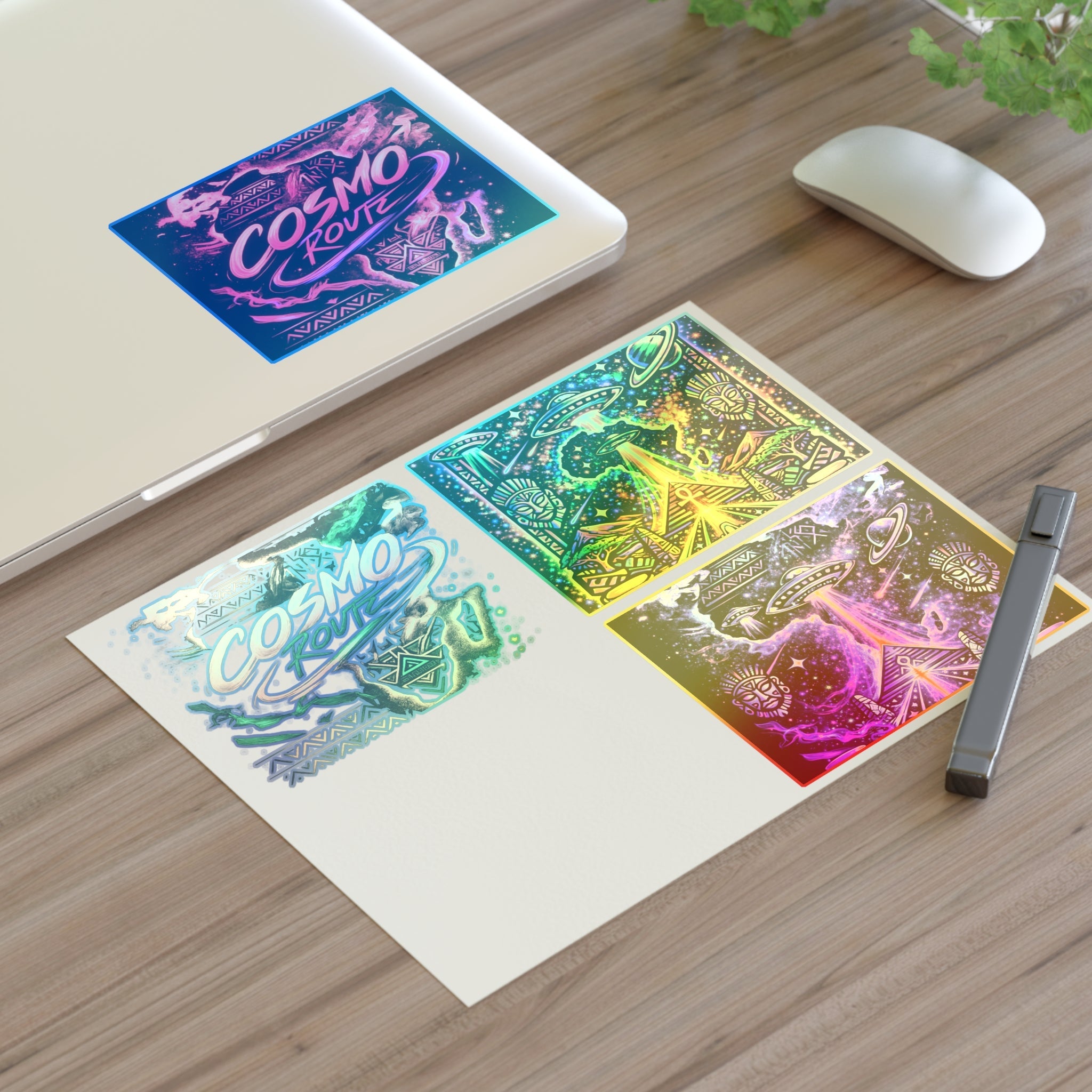 Cosmic Vibes Sticker Sheet — Psychedelic UFO & Retro Cosmo Designs Printify