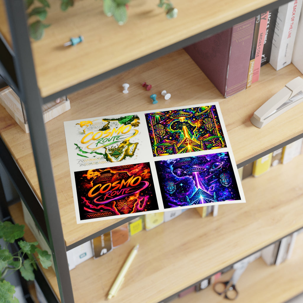 Cosmic Vibes Sticker Sheet — Psychedelic UFO & Retro Cosmo Designs Printify