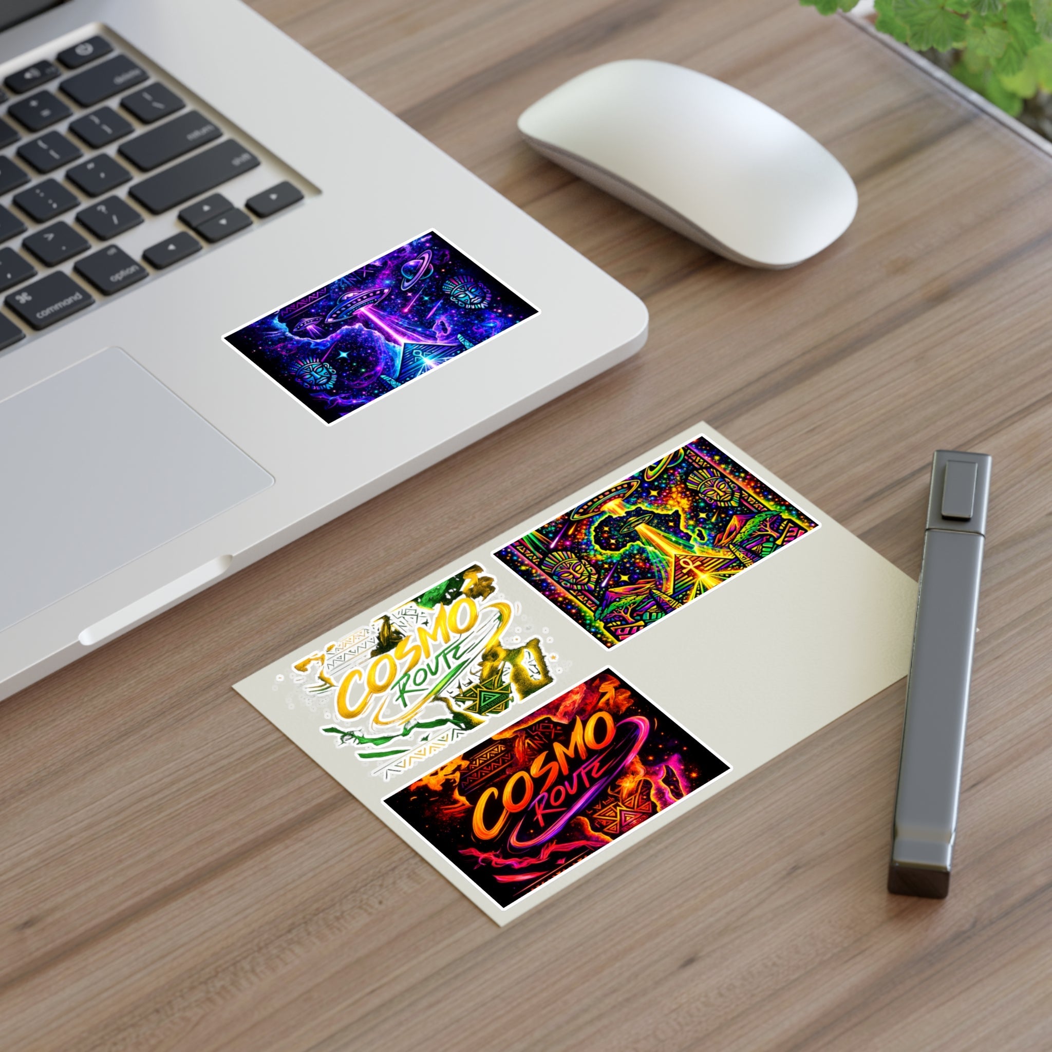 Cosmic Vibes Sticker Sheet — Psychedelic UFO & Retro Cosmo Designs Printify