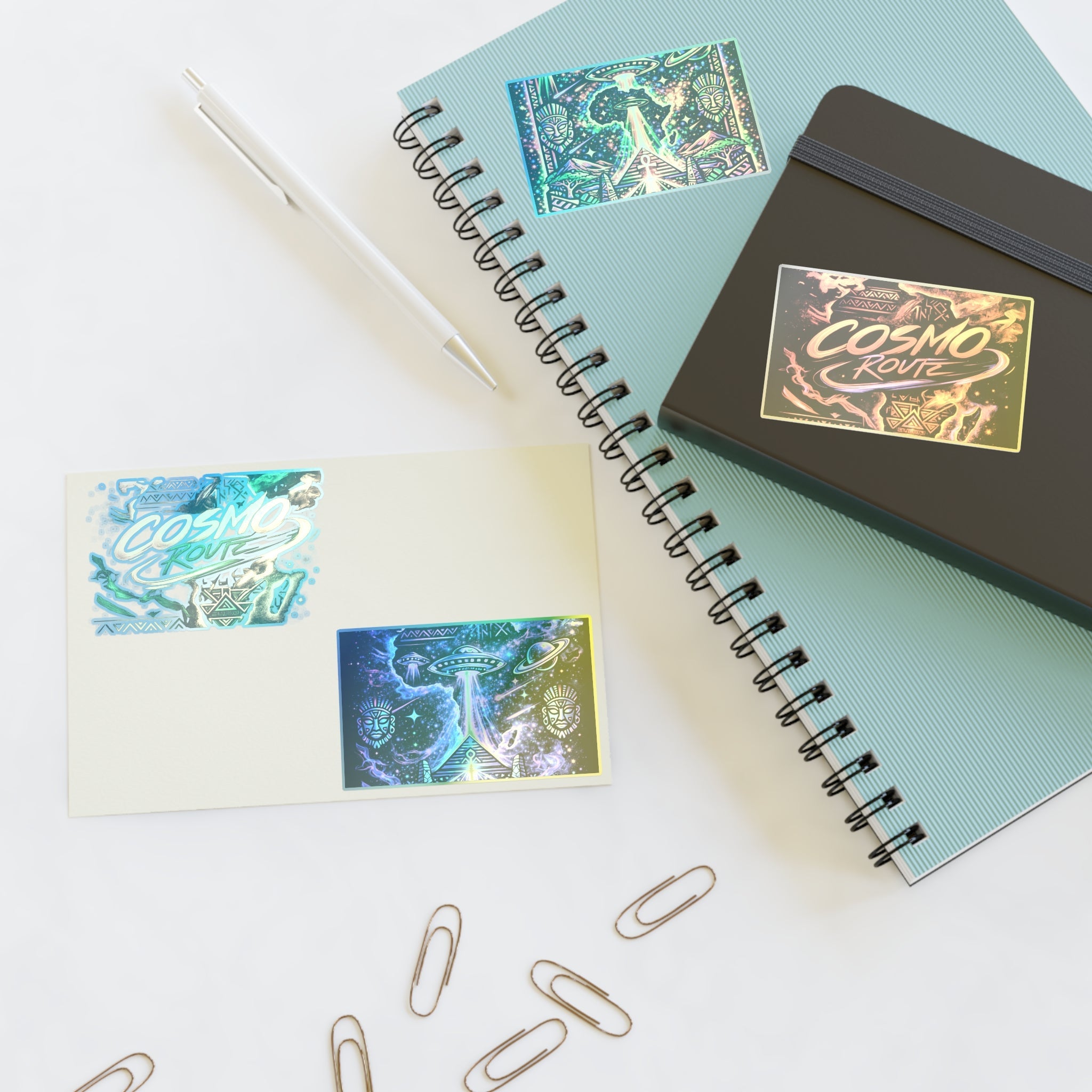 Cosmic Vibes Sticker Sheet — Psychedelic UFO & Retro Cosmo Designs Printify