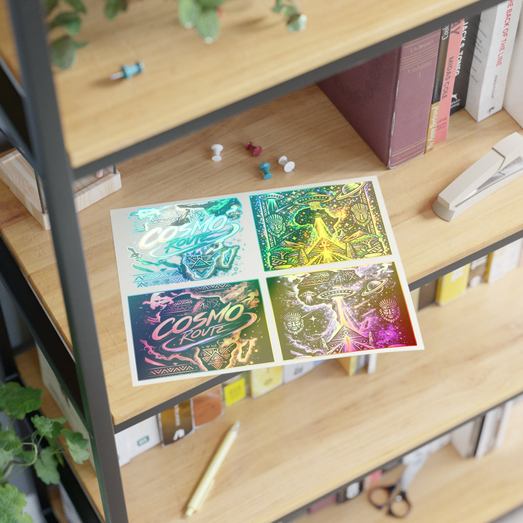 Cosmic Vibes Sticker Sheet — Psychedelic UFO & Retro Cosmo Designs Printify