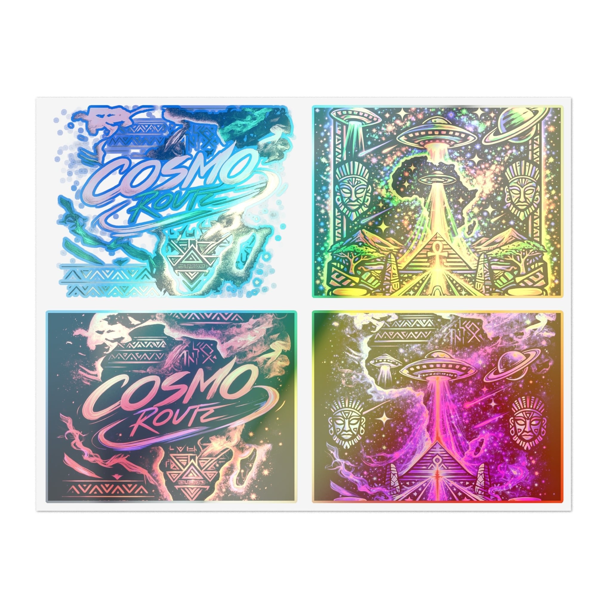 Cosmic Vibes Sticker Sheet — Psychedelic UFO & Retro Cosmo Designs Printify