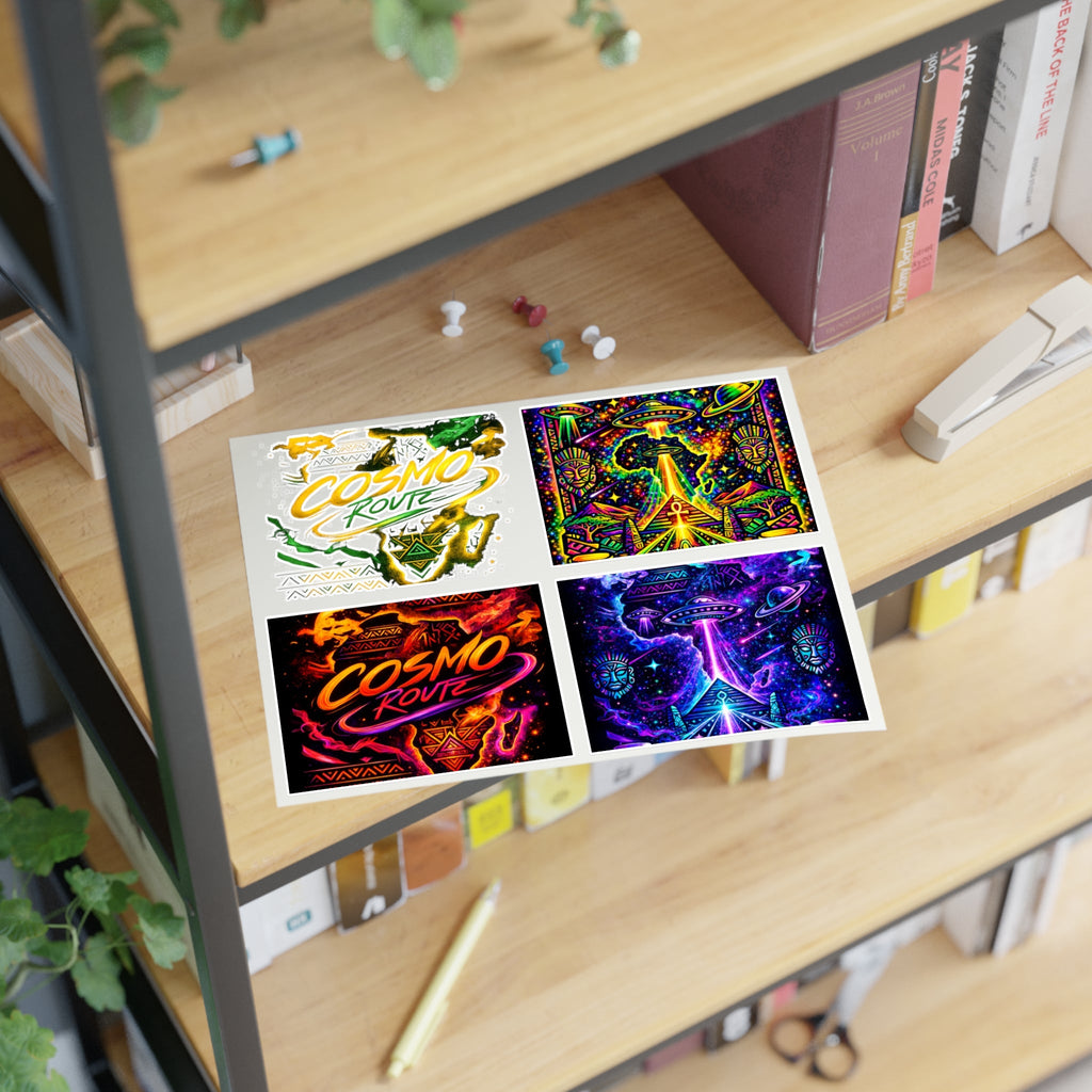 Cosmic Vibes Sticker Sheet — Psychedelic UFO & Retro Cosmo Designs Printify