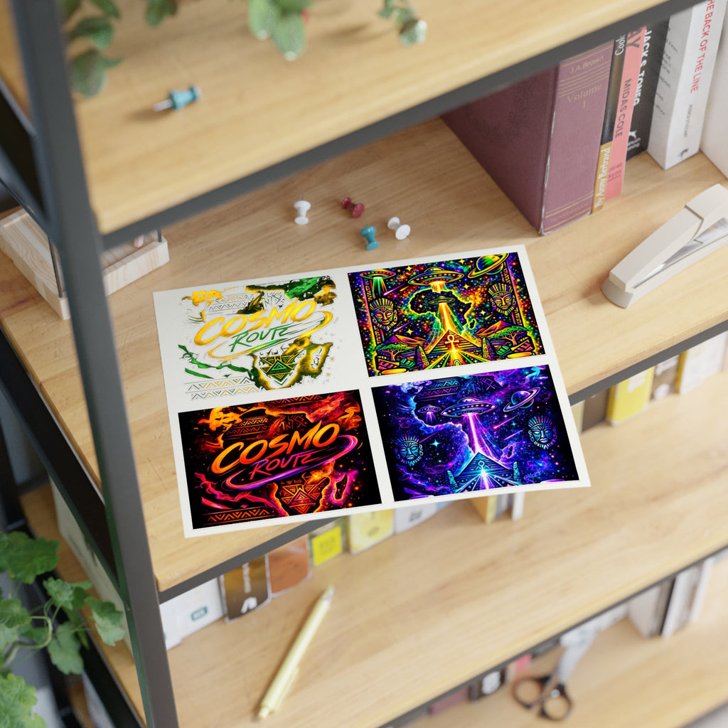 Cosmic Vibes Sticker Sheet — Psychedelic UFO & Retro Cosmo Designs Printify