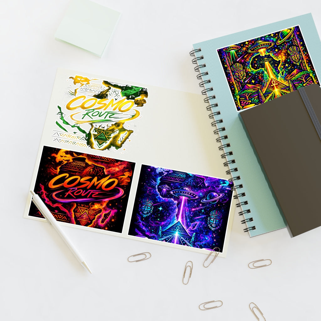Cosmic Vibes Sticker Sheet — Psychedelic UFO & Retro Cosmo Designs Printify