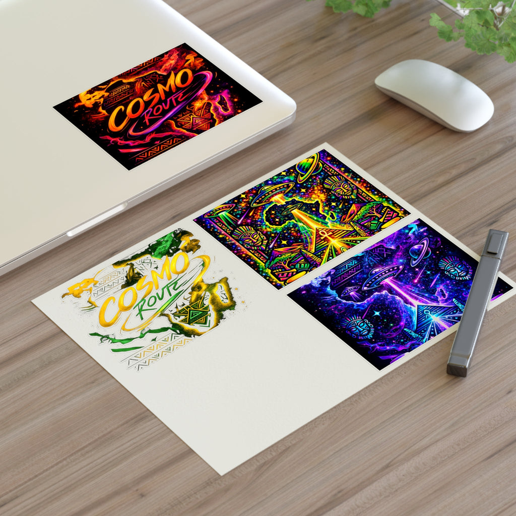 Cosmic Vibes Sticker Sheet — Psychedelic UFO & Retro Cosmo Designs Printify