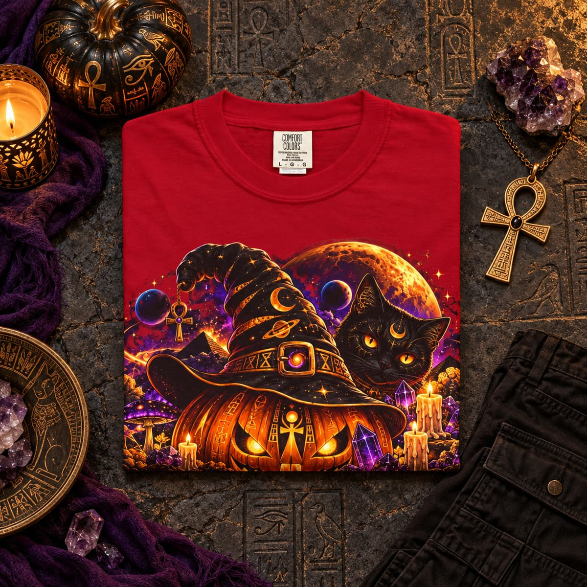 Cosmic Witch Pumpkin T-Shirt – Spooky Halloween Streetwear