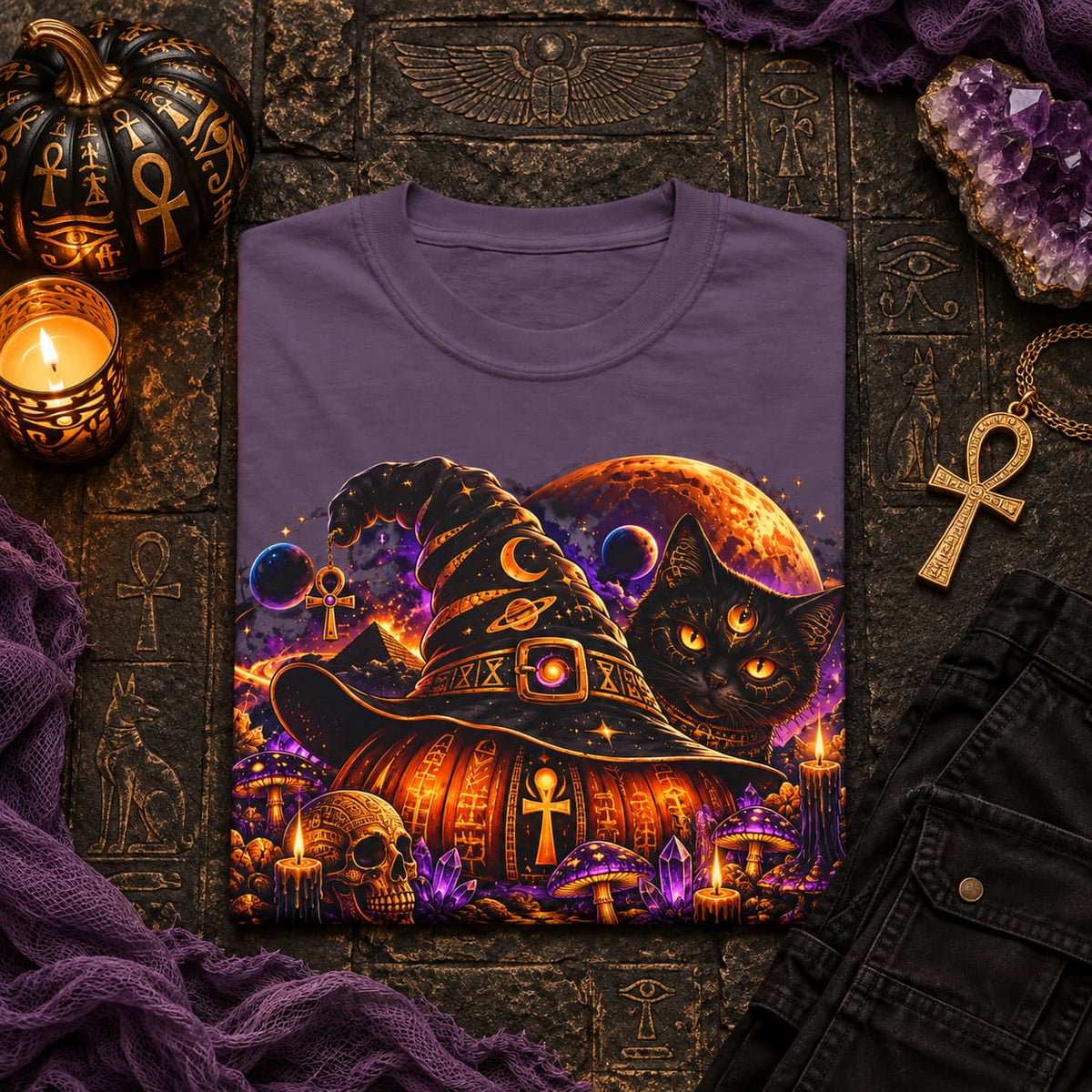 Cosmic Witch Pumpkin T-Shirt – Spooky Halloween Streetwear