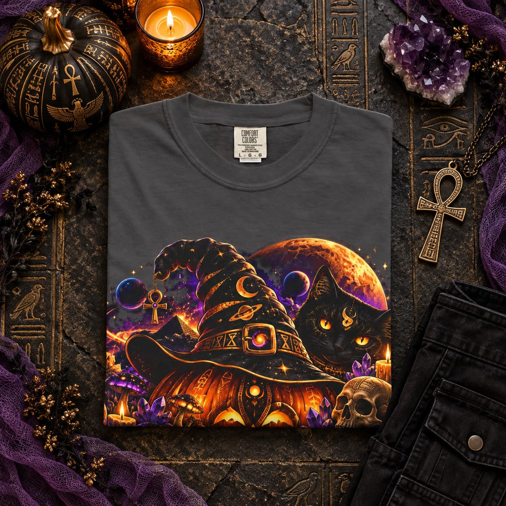 Cosmic Witch Pumpkin T-Shirt – Spooky Halloween Streetwear