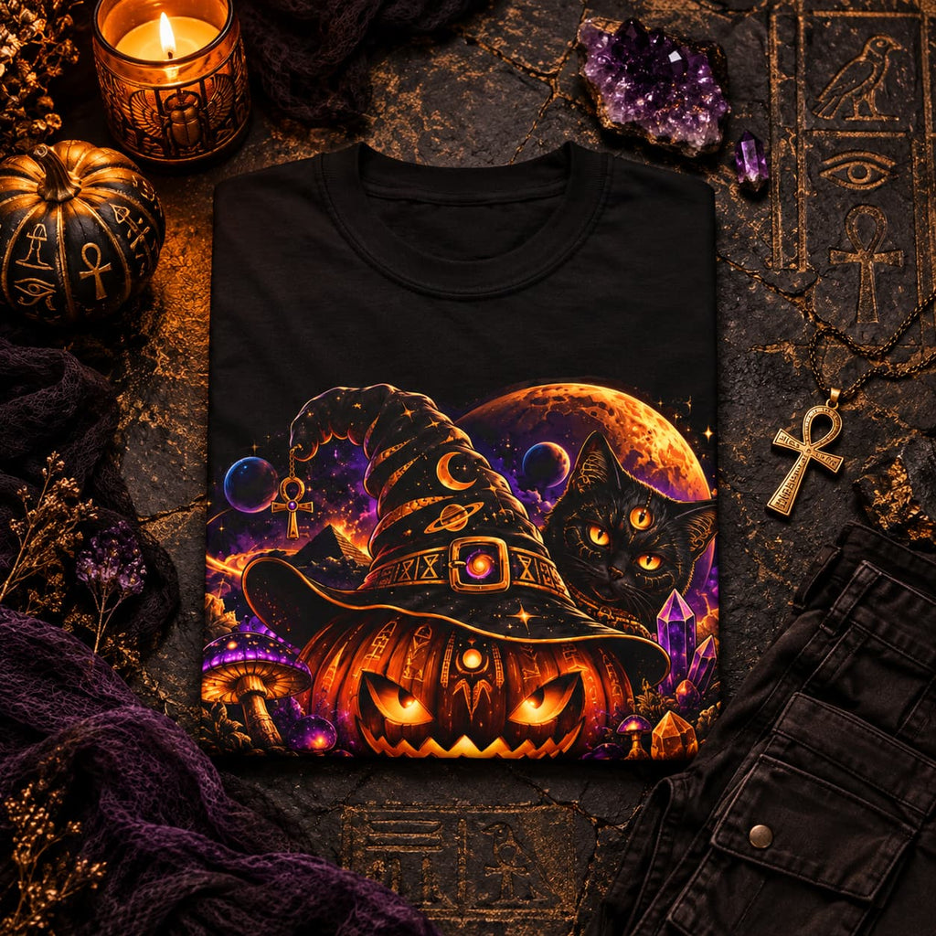 Cosmic Witch Pumpkin T-Shirt – Spooky Halloween Streetwear