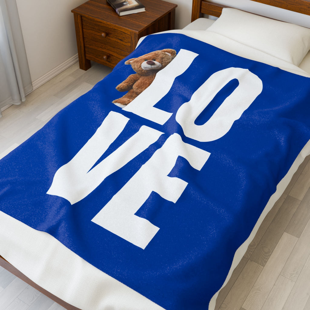 Cozy Velveteen Plush Blanket with 'LOVE' Design - Perfect Gift for Valentines, Birthdays, and Cozy Nights Printify