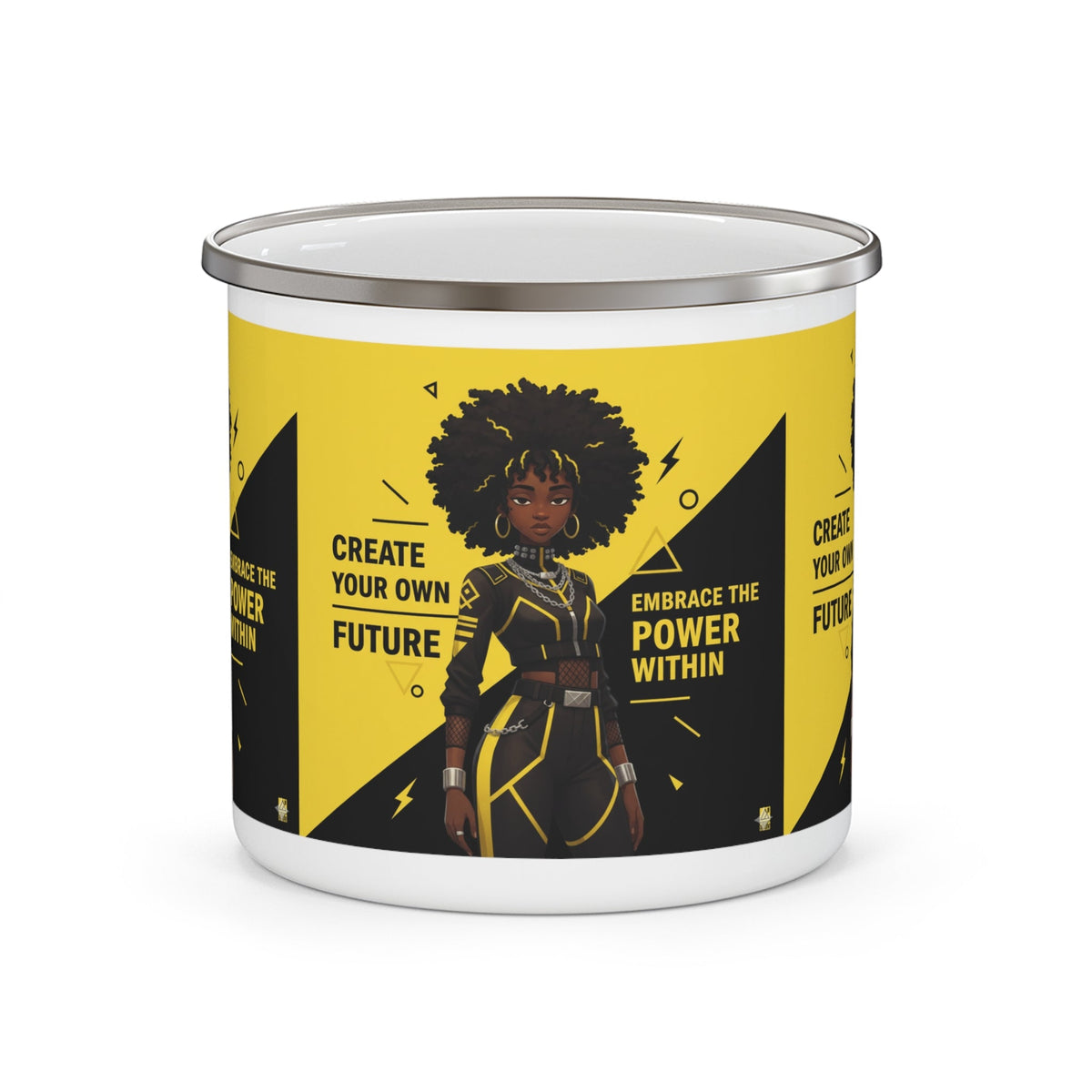 Create Your Own Future Mug - Afrofuturist Enamel Camping Mug, 12oz