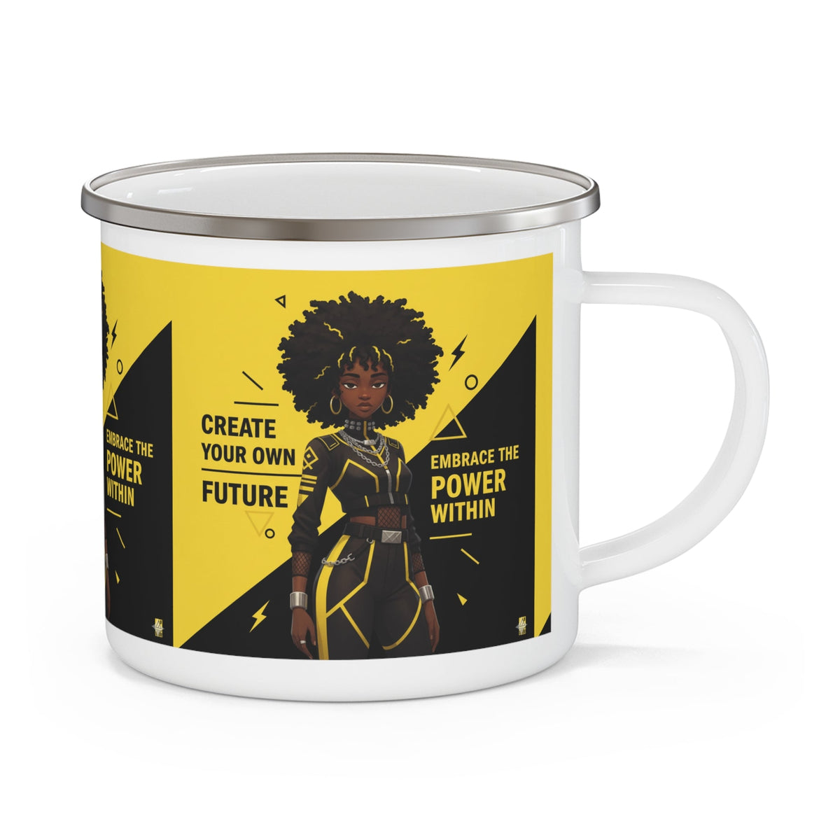 Create Your Own Future Mug - Afrofuturist Enamel Camping Mug, 12oz