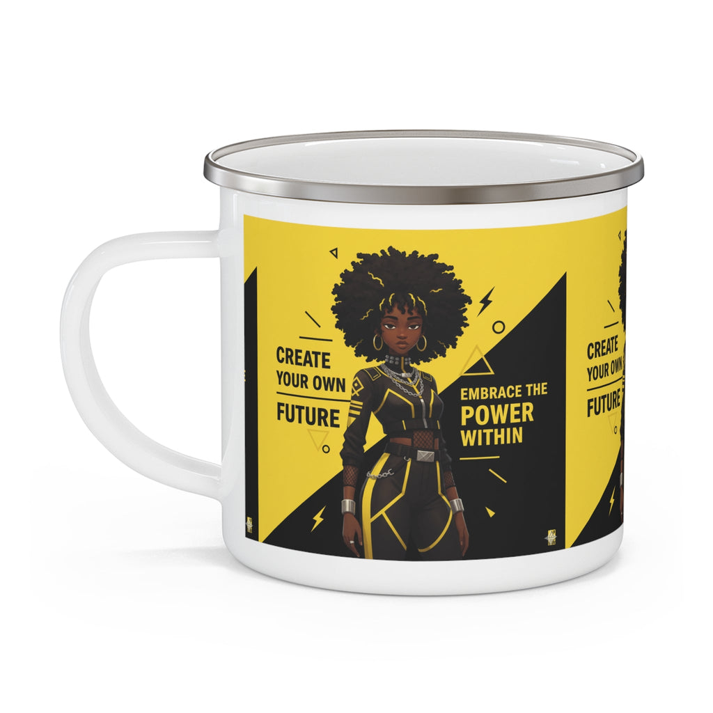 Create Your Own Future Mug - Afrofuturist Enamel Camping Mug, 12oz