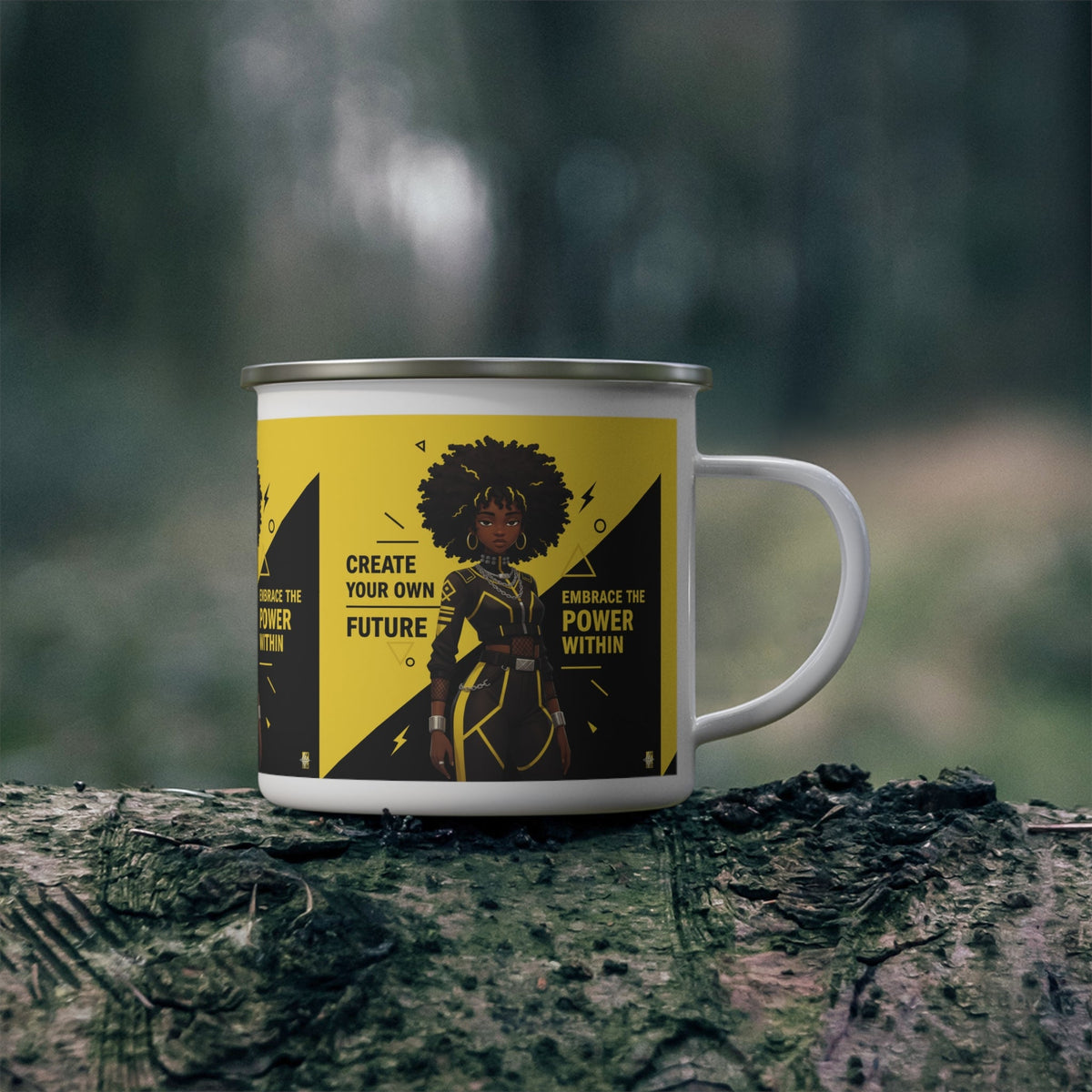 Create Your Own Future Mug - Afrofuturist Enamel Camping Mug, 12oz
