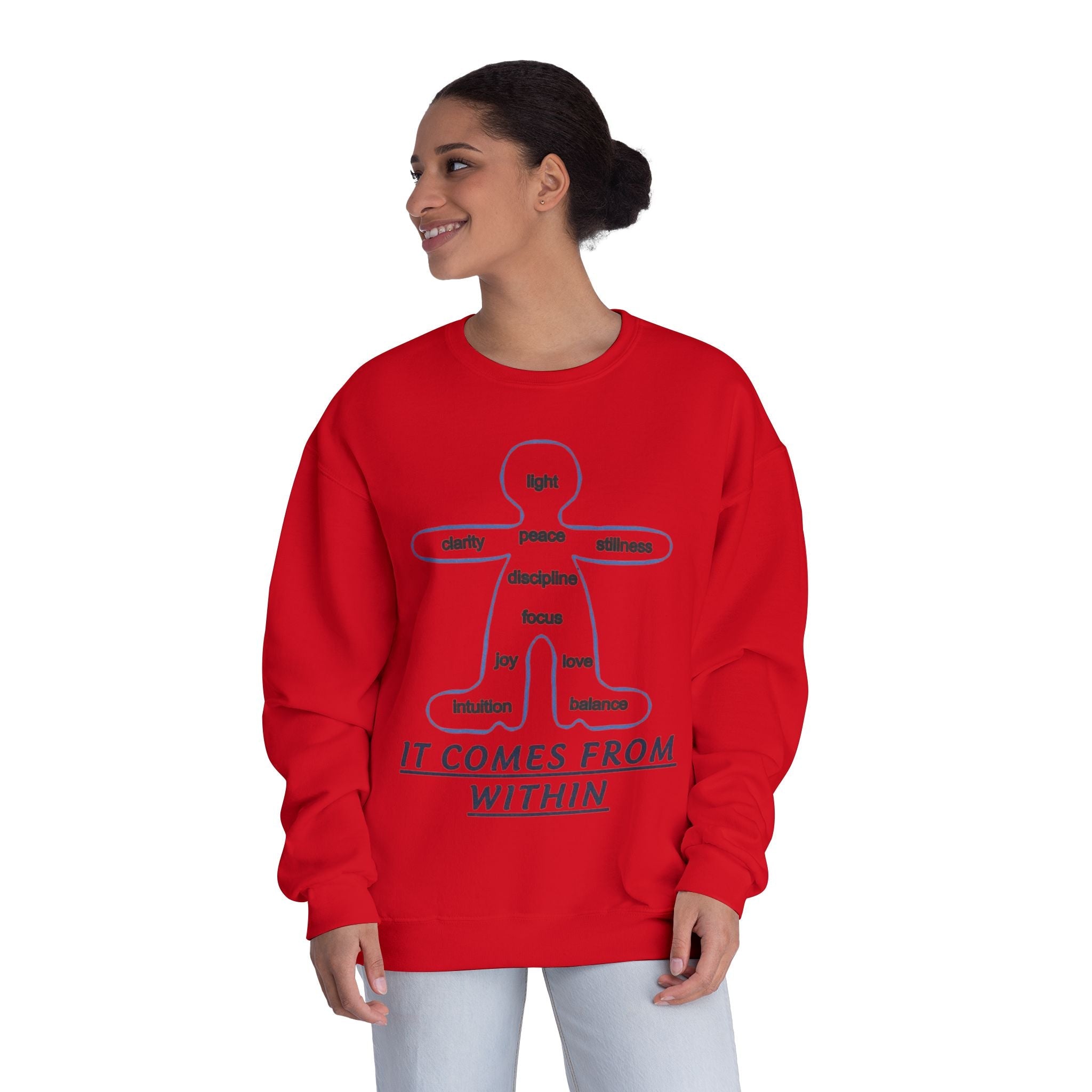 Crewneck Sweatshirt — "It Comes From Within" Mindfulness Diagram Printify